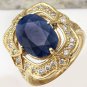5.66Ct Natural Blue Sapphire & Diamond 14K Yellow Solid Gold Ring