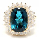 10.15 Carats Natural LONDON BLUE TOPAZ and Diamond 14K Yellow Gold Ring