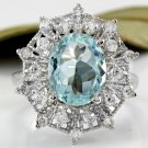 3.80 Carats NATURAL AQUAMARINE and DIAMOND 14K Solid White Gold Ring