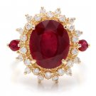 6.70 Carats Red Ruby and Diamond 14K Solid Yellow Gold Ring