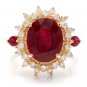 6.70 Carats Red Ruby and Diamond 14K Solid Yellow Gold Ring