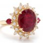 6.70 Carats Red Ruby and Diamond 14K Solid Yellow Gold Ring