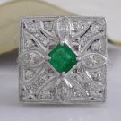 Estate 2.44Ct Natural Emerald & VS Diamond 14K Solid White Gold Ring