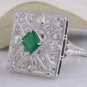 Estate 2.44Ct Natural Emerald & VS Diamond 14K Solid White Gold Ring