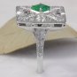 Estate 2.44Ct Natural Emerald & VS Diamond 14K Solid White Gold Ring