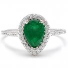 1.85Ct Natural Colombian Emerald & Diamond 14K Solid White Gold Ring
