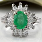 Estate 2.65Ct Natural Colombian Emerald & Diamond 14K Solid White Gold Ring