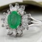 Estate 2.65Ct Natural Colombian Emerald & Diamond 14K Solid White Gold Ring