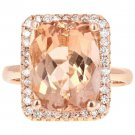 8.50 Carats Natural Morganite and Diamond 14K Solid Rose Gold Ring