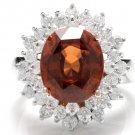 10.50 Carats Natural Orange Zircon and Diamond 14K Solid White Gold Ring