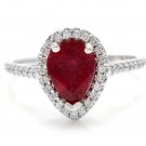 1.80 Carats Red Ruby and Natural Diamond 14K Solid Yellow Gold Ring