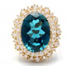 13.40 Carats Natural LONDON BLUE TOPAZ and Diamond 14K Yellow Gold Ring