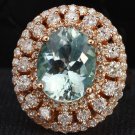 5.50 Carats NATURAL AQUAMARINE and DIAMOND 14K Solid Rose Gold Gold Ring