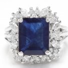 10.30Ct Natural Blue Sapphire & Diamond 14K White Solid Gold Ring