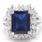 10.30Ct Natural Blue Sapphire & Diamond 14K White Solid Gold Ring