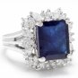 10.30Ct Natural Blue Sapphire & Diamond 14K White Solid Gold Ring