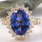 5.25 Carats NATURAL TANZANITE and DIAMOND 14K Solid Yellow Gold Ring