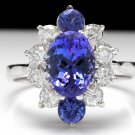 3.00 Carats NATURAL TANZANITE and DIAMOND 14K Solid White Gold Ring