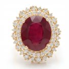 17.60 Carats Red Ruby and Diamond 14K Solid Yellow Gold Ring