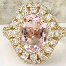 5.00 Carats Natural Morganite and Diamond 14K Solid Yellow Gold Ring