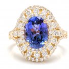 5.50 Carats NATURAL TANZANITE and DIAMOND 14K Solid Yellow Gold Ring