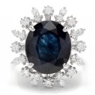 9.80Ct Natural Blue Sapphire & Diamond 14K White Solid Gold Ring