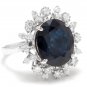 9.80Ct Natural Blue Sapphire & Diamond 14K White Solid Gold Ring