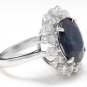 9.80Ct Natural Blue Sapphire & Diamond 14K White Solid Gold Ring