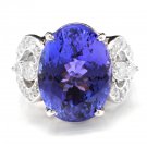 13.20 Carats NATURAL TANZANITE and DIAMOND 14K Solid White Gold Ring