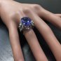 13.20 Carats NATURAL TANZANITE and DIAMOND 14K Solid White Gold Ring
