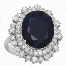 13.95Ct Natural Blue Sapphire & Diamond 14K White Solid Gold Ring