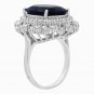 13.95Ct Natural Blue Sapphire & Diamond 14K White Solid Gold Ring