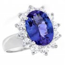 4.45 Carats NATURAL TANZANITE and DIAMOND 14K Solid White Gold Ring