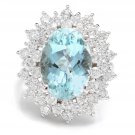 10.25 Carats NATURAL AQUAMARINE and DIAMOND 14K Solid White Gold Ring