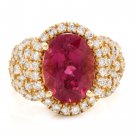 6.50 Carats Natural Rubellite and Diamond 14K Solid Yellow Gold Ring