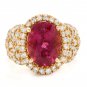 6.50 Carats Natural Rubellite and Diamond 14K Solid Yellow Gold Ring