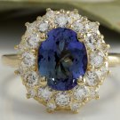 3.80 Carats NATURAL TANZANITE and DIAMOND 14K Solid Yellow Gold Ring