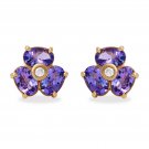 3.06Ct Natural Tanzanite and Diamond 14K Solid Yellow Gold Earrings
