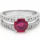 1.60 Carats Red Ruby and Natural Diamond 14K Solid White Gold Ring
