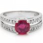 1.60 Carats Red Ruby and Natural Diamond 14K Solid White Gold Ring