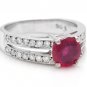 1.60 Carats Red Ruby and Natural Diamond 14K Solid White Gold Ring