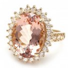 10.00 Carats Natural Morganite and Diamond 14K Solid Yellow Gold Ring