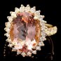 10.00 Carats Natural Morganite and Diamond 14K Solid Yellow Gold Ring