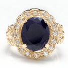 8.00Ct Natural Blue Sapphire & Diamond 14K Yellow Solid Gold Ring