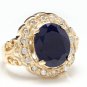 8.00Ct Natural Blue Sapphire & Diamond 14K Yellow Solid Gold Ring