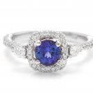 1.60 Carats NATURAL TANZANITE and DIAMOND 14K Solid White Gold Ring