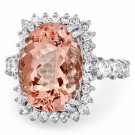 10.50 Carats Natural Morganite and Diamond 14K Solid White Gold Ring