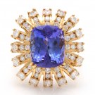 10.20 Carats NATURAL TANZANITE and DIAMOND 14K Solid Yellow Gold Ring
