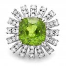 13.10 Carats NATURAL PERIDOT and DIAMOND 14K Solid White Gold Ring