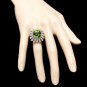 13.10 Carats NATURAL PERIDOT and DIAMOND 14K Solid White Gold Ring